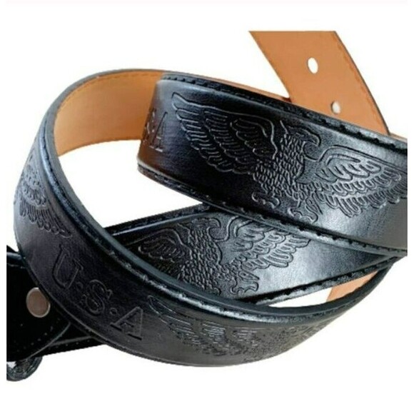 Boutique Other - NEW Tooled Black Leather Belt Mens Size L USA American EAGLE Biker Western